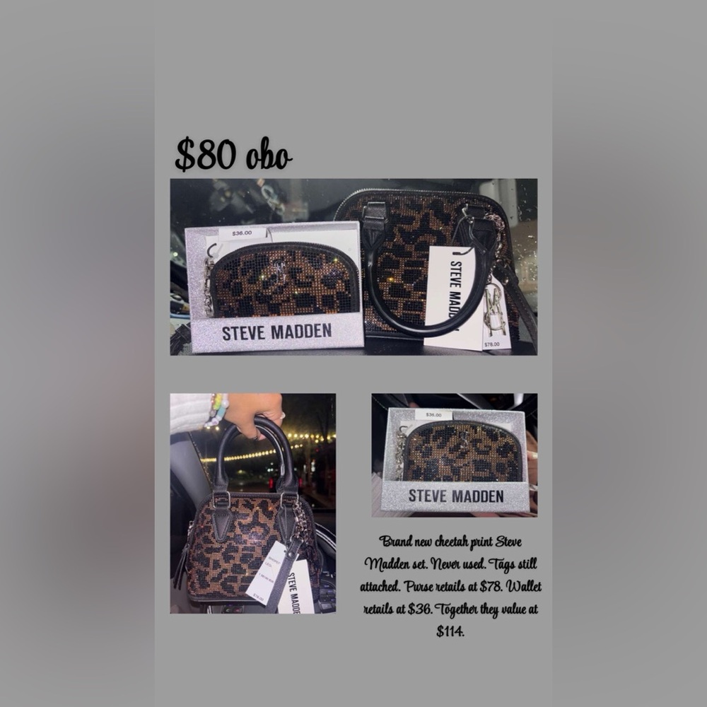 Steve Madden Black and Brown Animal Print Bag Set
